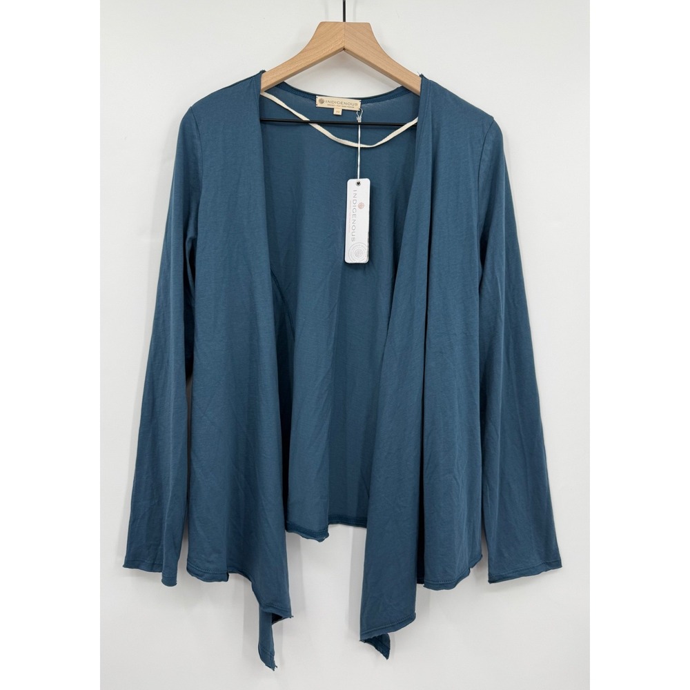 Indigenous Sweater Womens Medium Blue Green Cardigan 100% Organic Cotton NEW